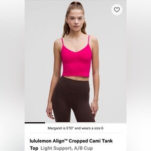 Lululemon Align Crop Tank Top with Adjustable Straps, Light Support A/B size 8